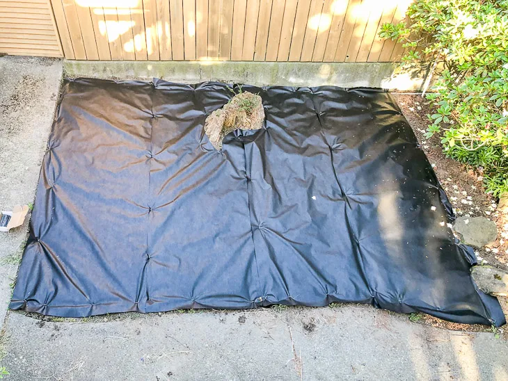 landscape fabric over cleared garden bed