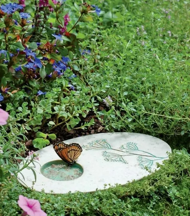 puddler stone with butterfly drinking water