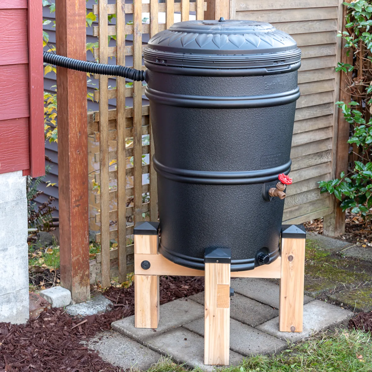 rain barrel on stand