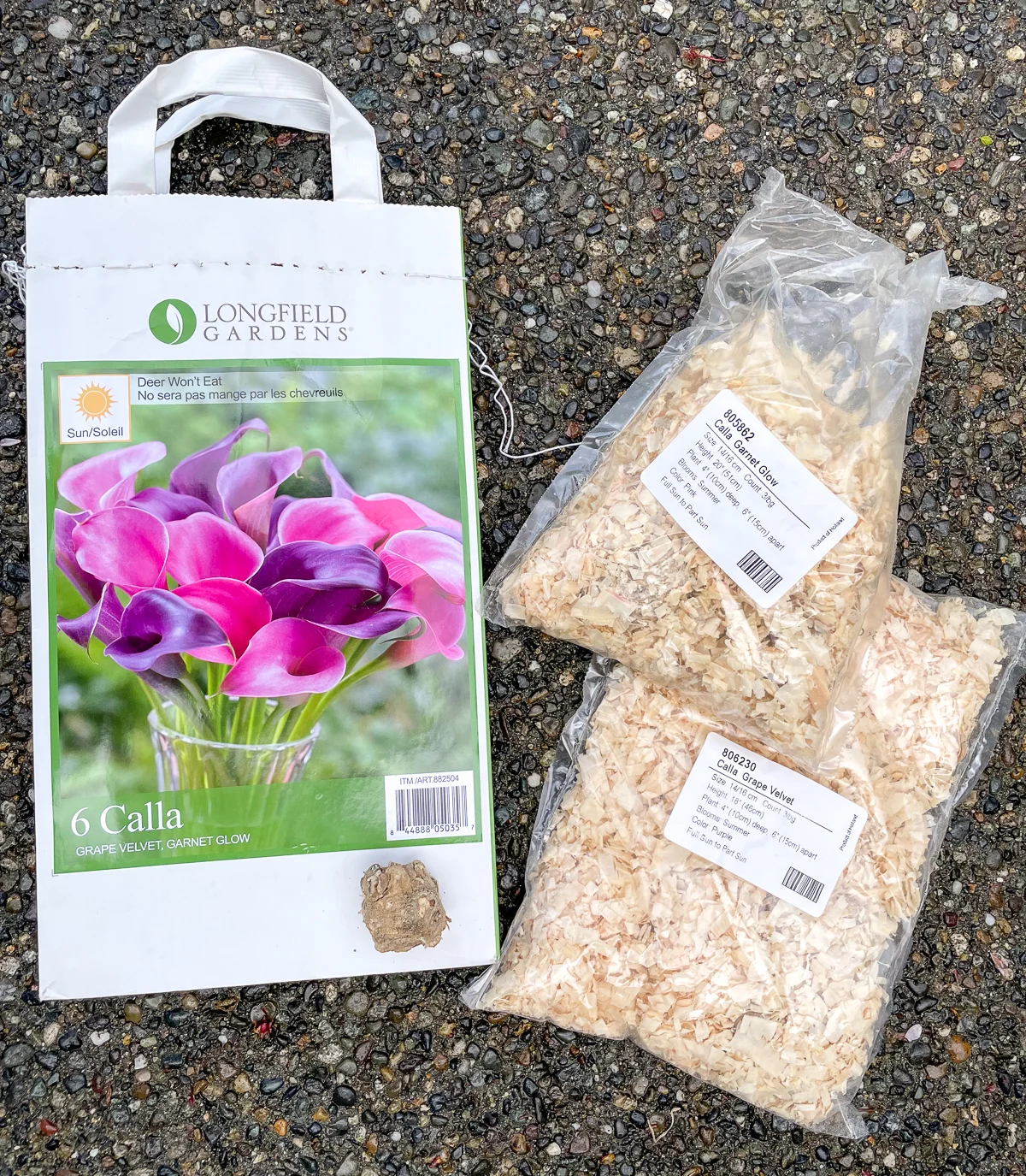 Longfield Gardens bag of calla lily bulbs from Costco
